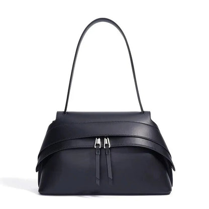 luxure black genuine leather shoulder handbag elegantia