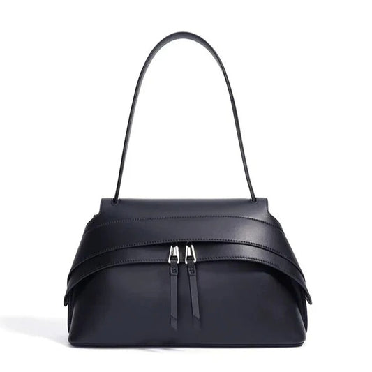 luxure black genuine leather shoulder handbag elegantia