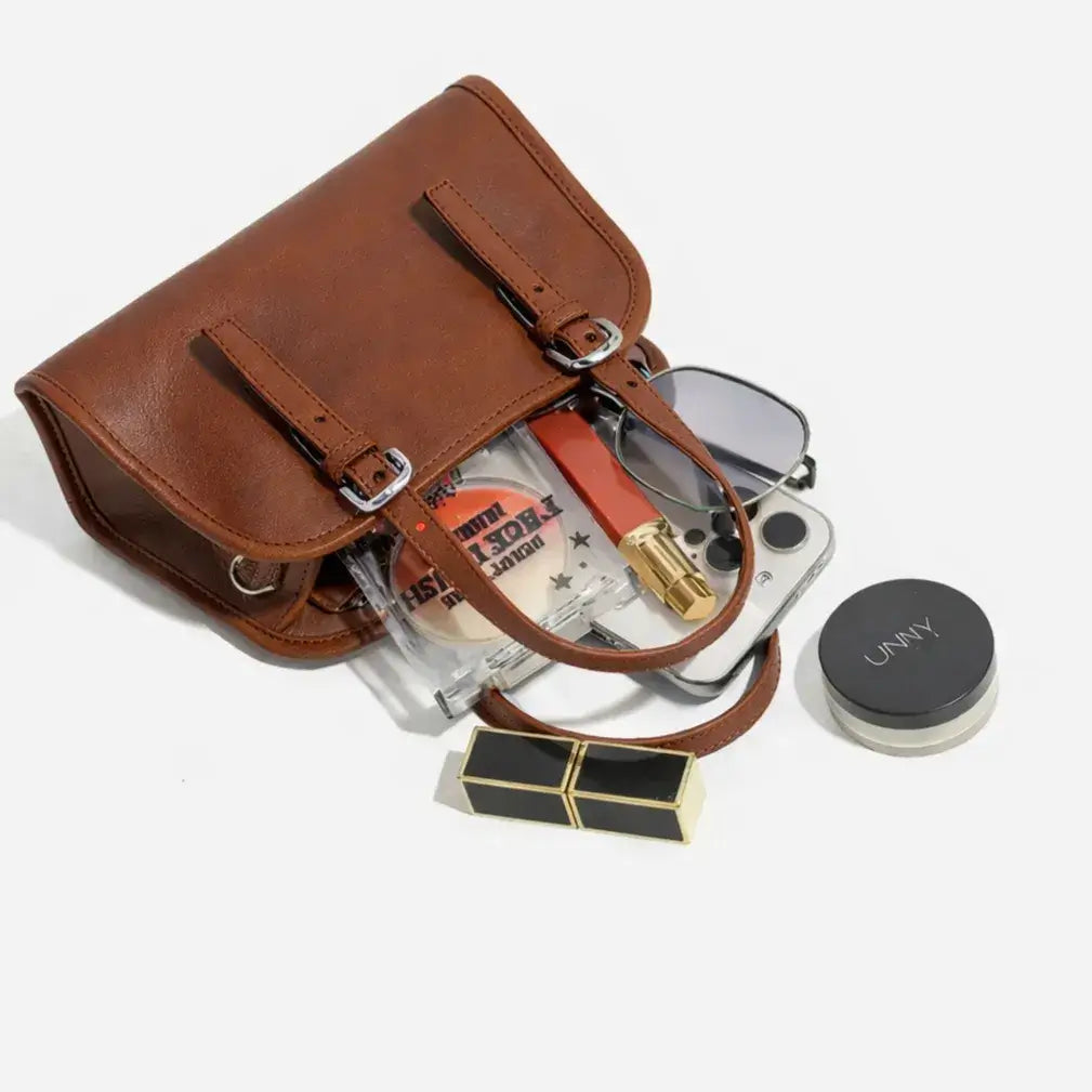 genuine leather crossbody bag brown organised interior