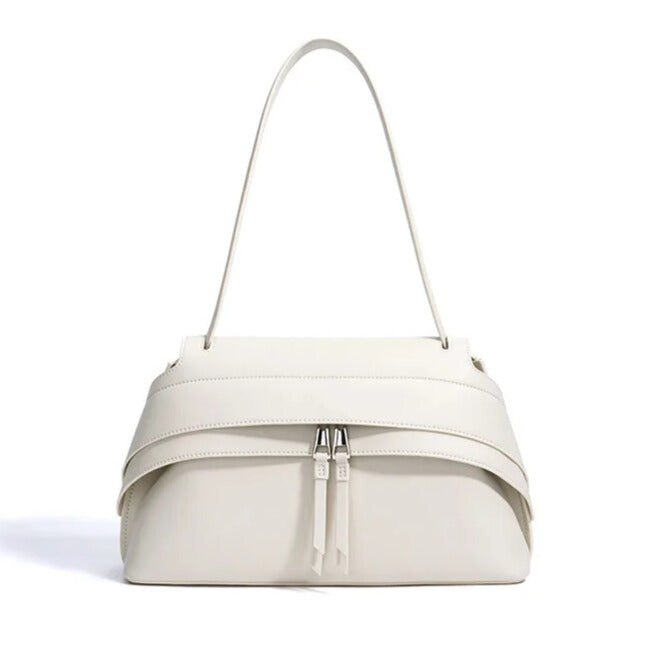 Elegant women’s shoulder handbag in creamy white leather