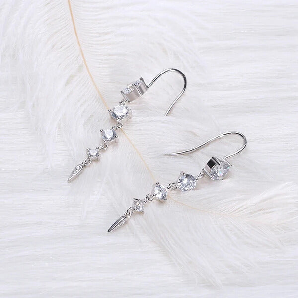 polished silver drop earrings with zirconia stones