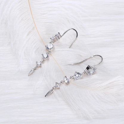 polished silver drop earrings with zirconia stones