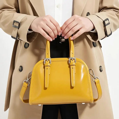 minimalist leather crossbody bag yellow front view