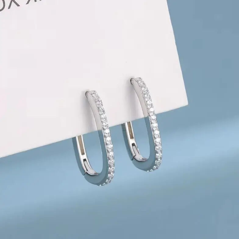 silver zirconia hoops front view