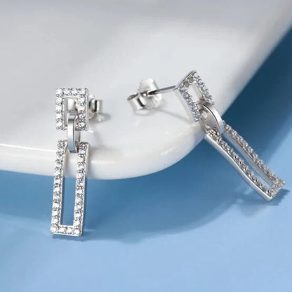 sparkling pavé cubic zirconia rectangle earrings elegantia
