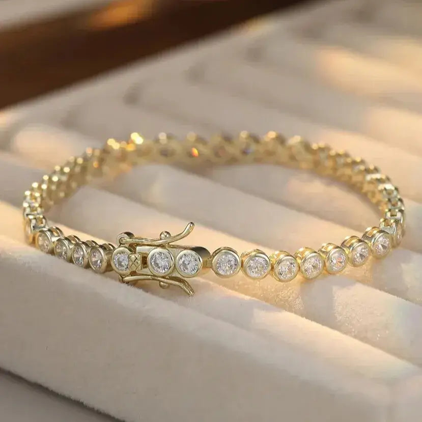 secure box clasp with safety on gold-plated tennis bracelet