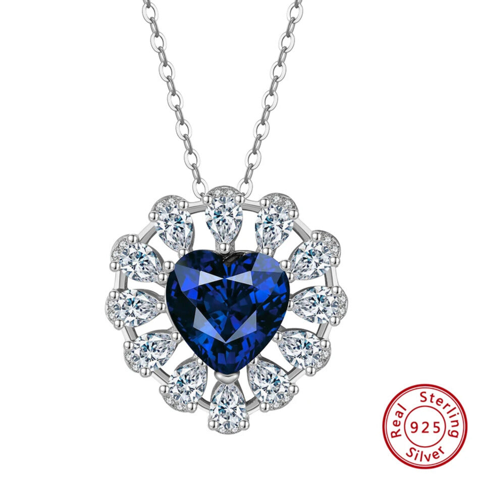 Gift necklace for women – sapphire heart pendant in silver