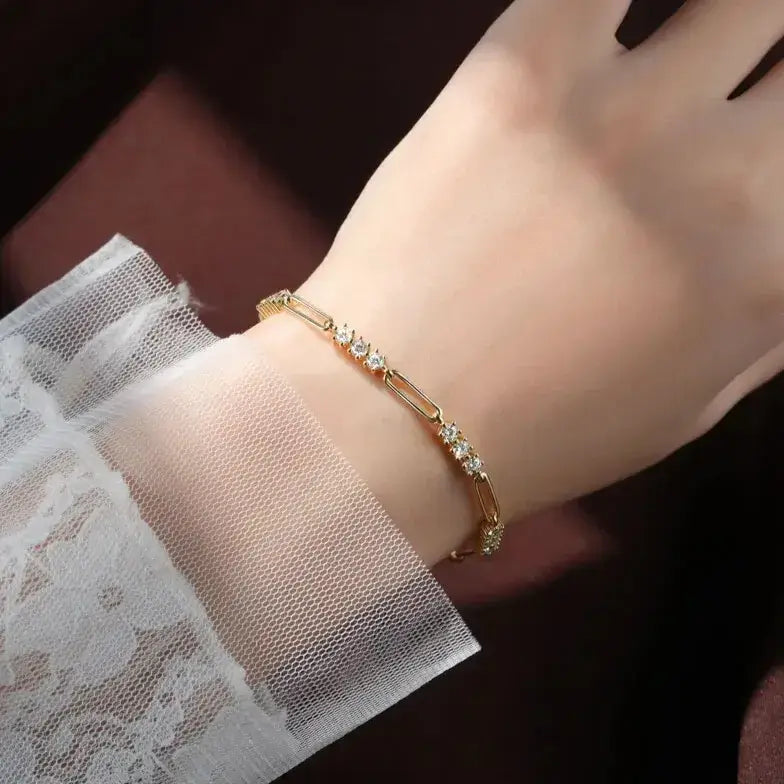 quiet luxury gold bracelet with moissanite accents