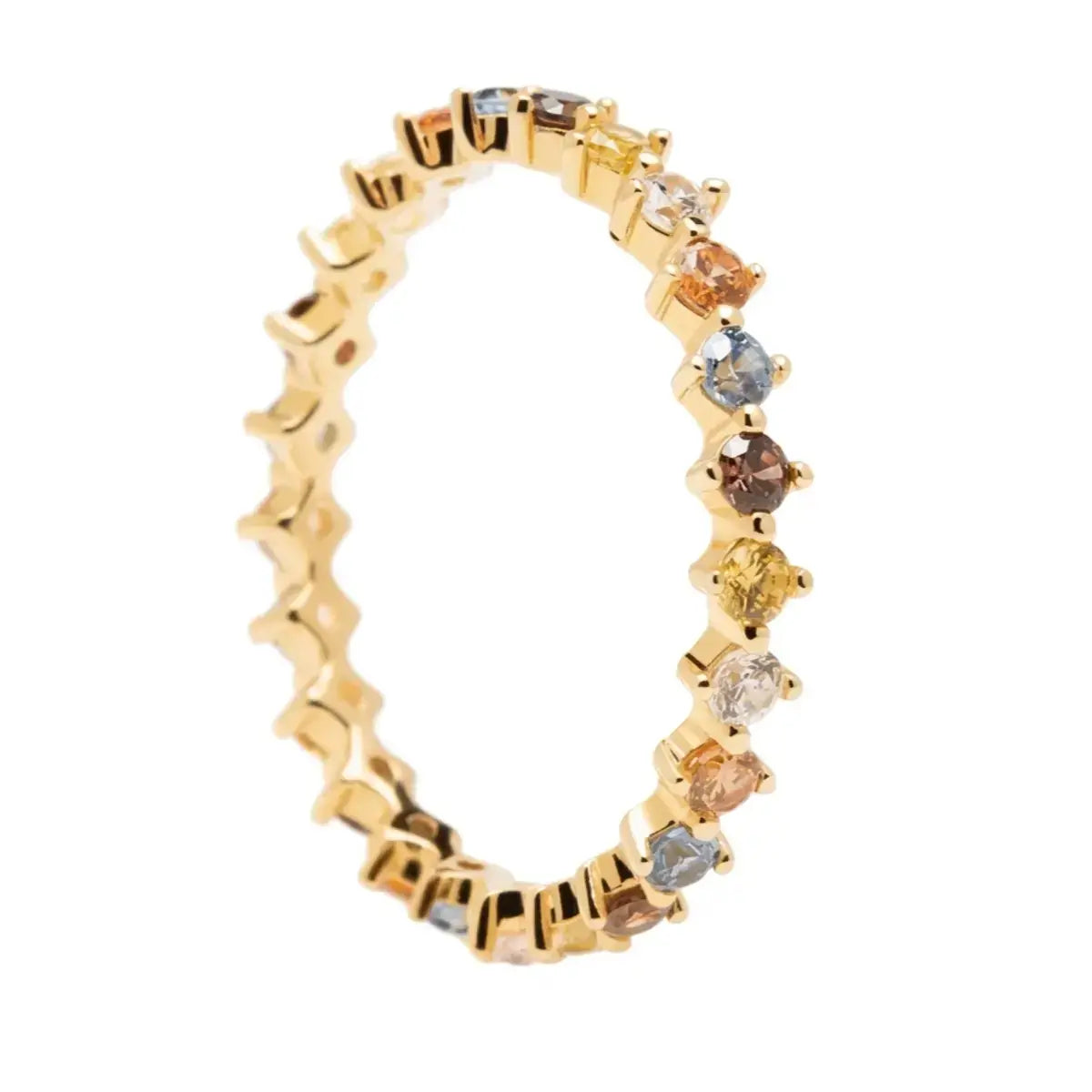 Multicolour zircon full eternity ring in 925 sterling silver with colourful stones around the band.