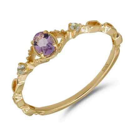 natural amethyst ring in gold plated 925 sterling silver