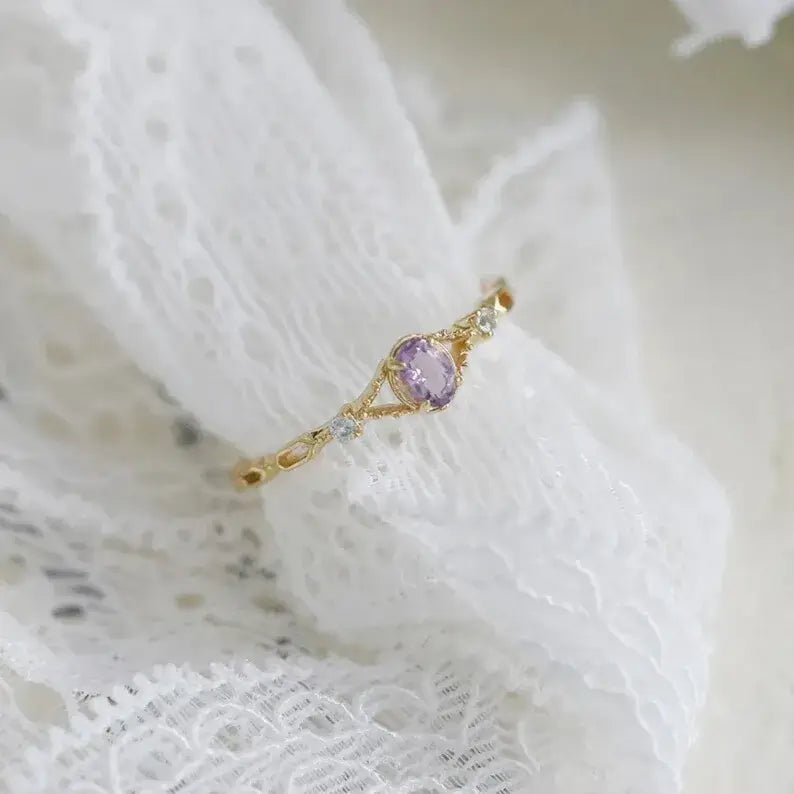 lightweight feminine gemstone ring gold finish