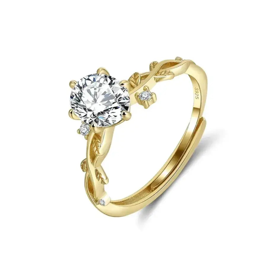 gold plated adjustable open ring oval cz front view