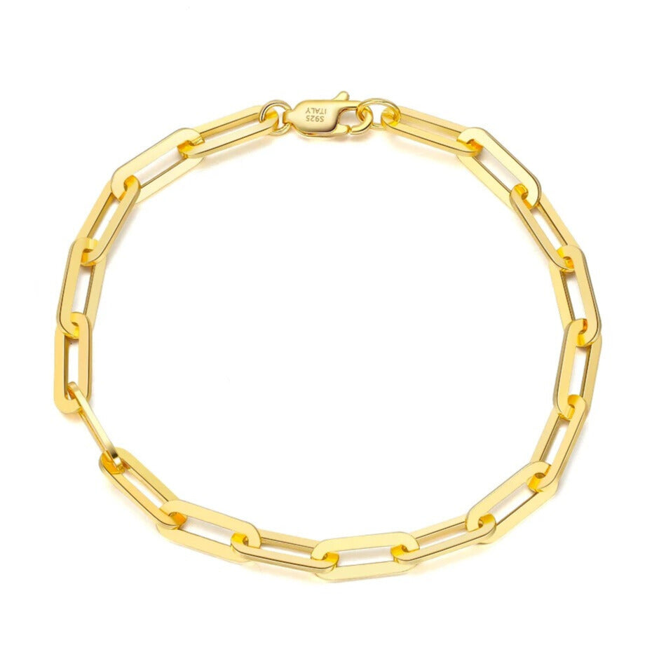 paperclip link chain bracelet sterling silver gold Elegantia