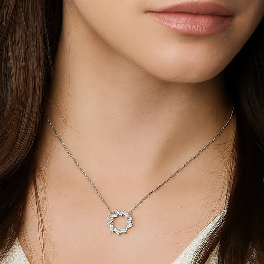 elegant silver necklace on model