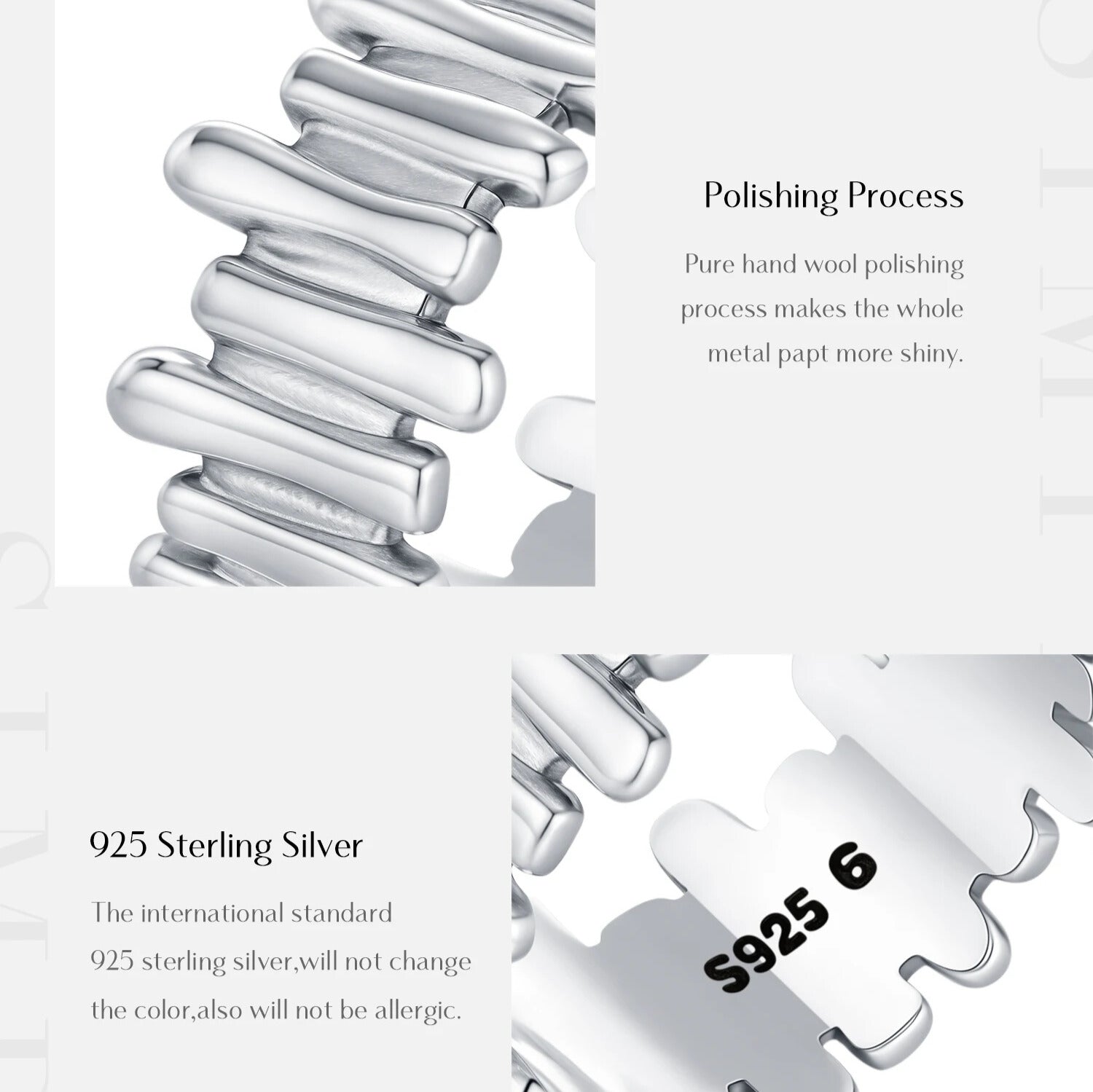 925 stamp detail on sterling silver wide band ring