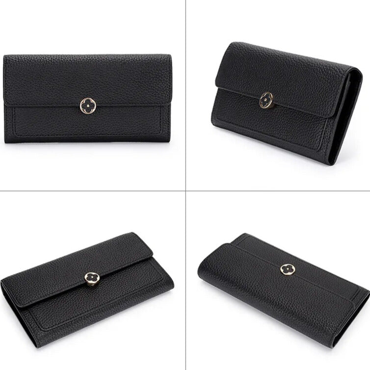 Women’s Genuine Leather Long Wallet – First-Layer Cowhide Clutch Purse