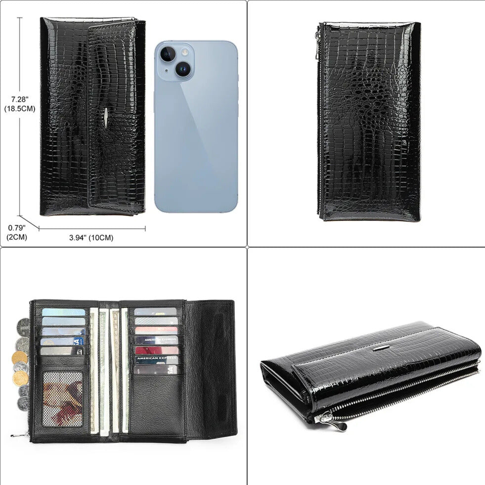 Premium genuine leather clutch wallet detail