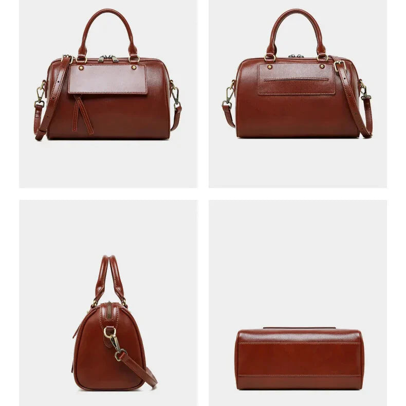 structured wine brown or black  boston silhouette handbag