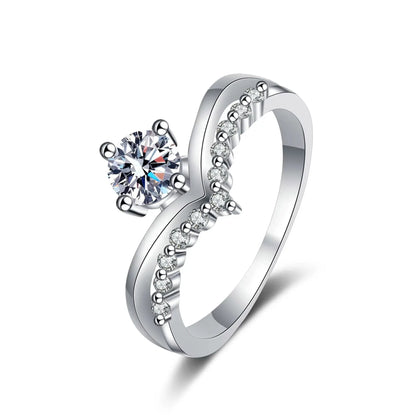 v-shape moissanite ring in 925 sterling silver