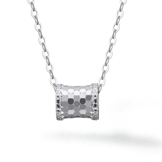 Sterling silver pendant necklace shown at collarbone length