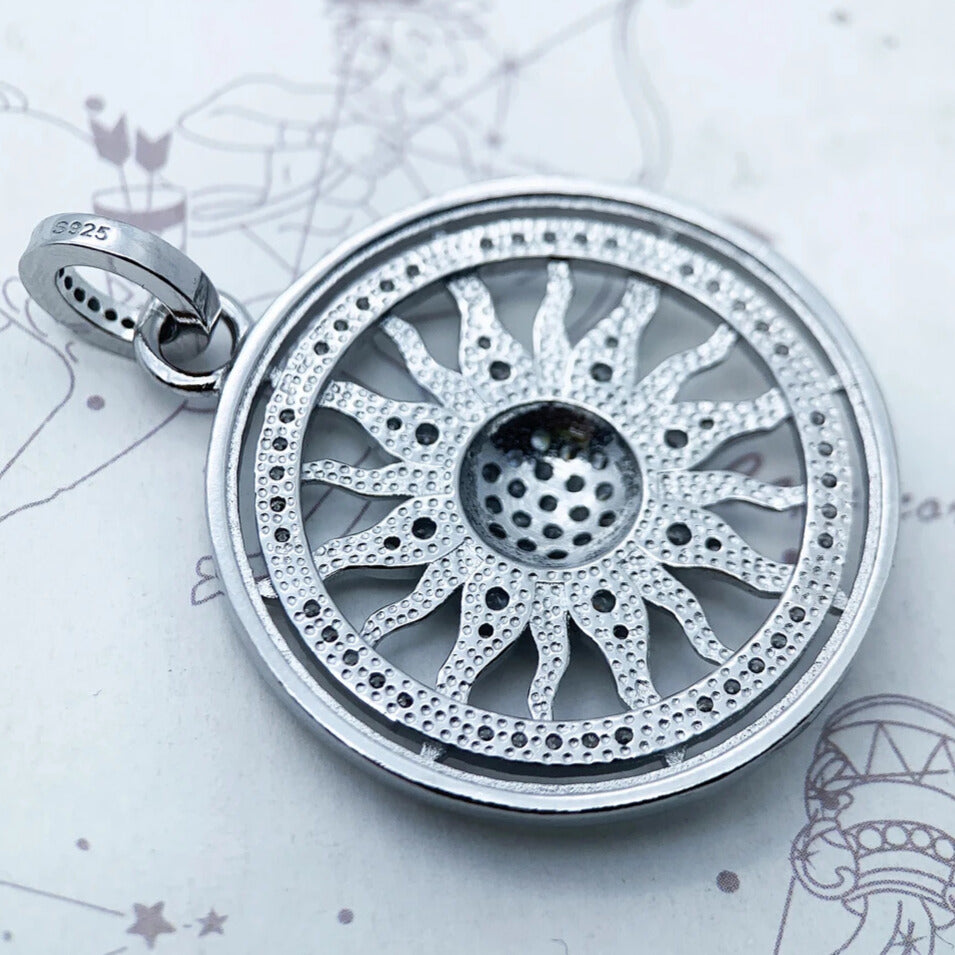 elegant silver pendant with white zircon stone back view