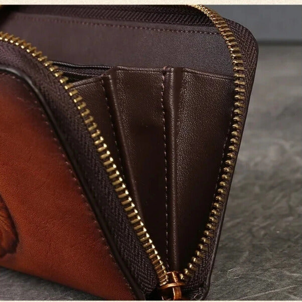 Long genuine leather wallet vintage style