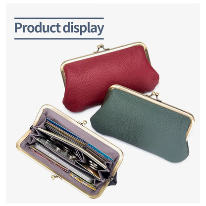 Cowhide leather kiss lock wallet for women