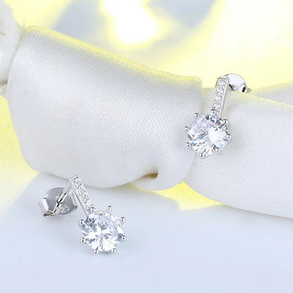 vintage long silver zircon earrings for woman