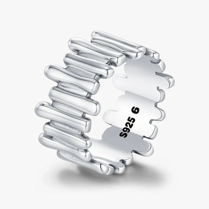 elegantia 925 sterling silver irregular wide band ring for women