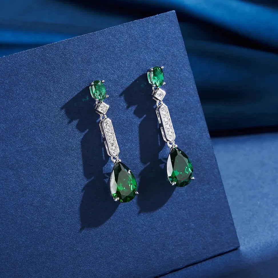 elegant emerald drop earrings rhodium finish