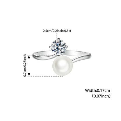 elegant hypoallergenic women’s ring with moissanite and pearl
