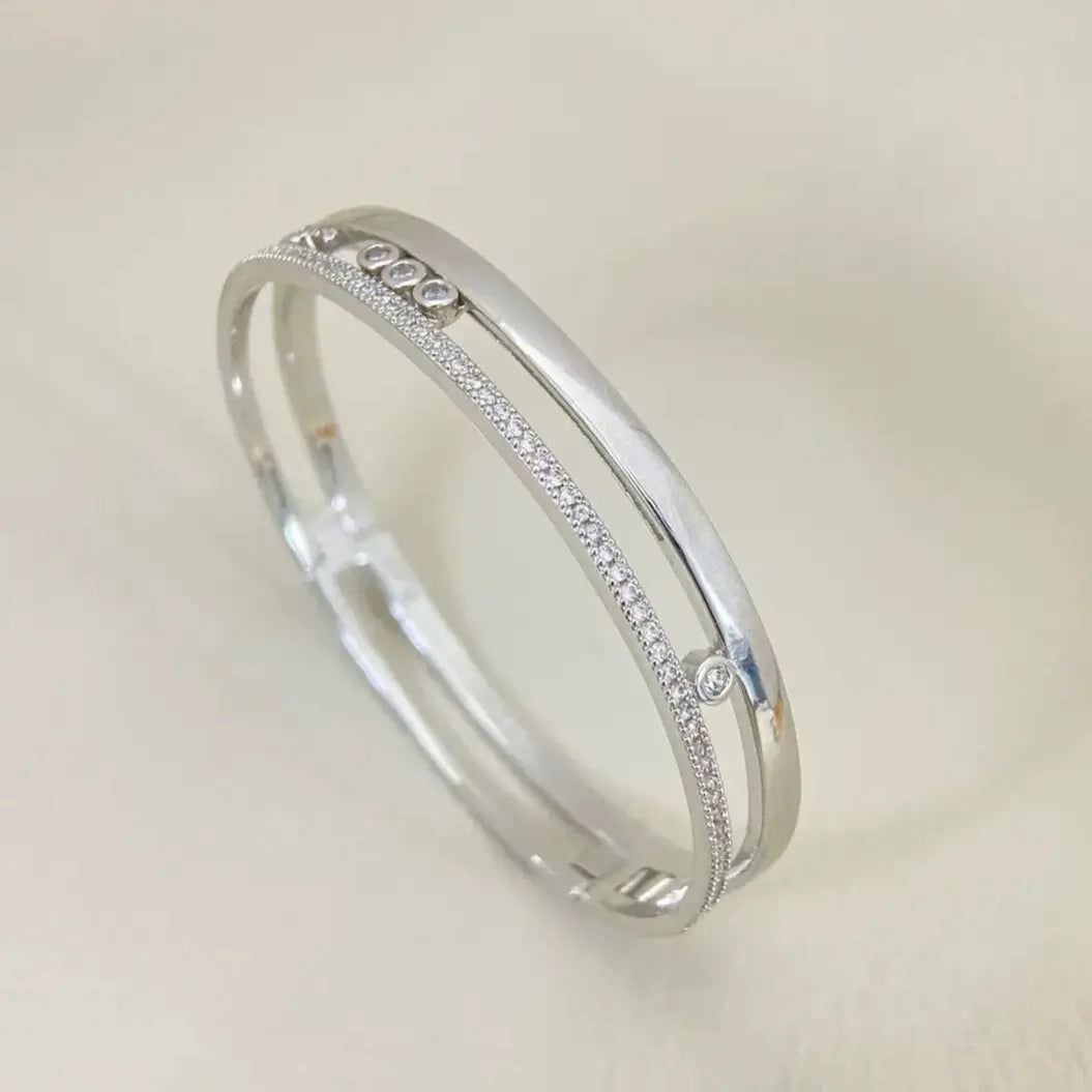 slider cubic zirconia bracelet in 925 sterling silver with moving stones
