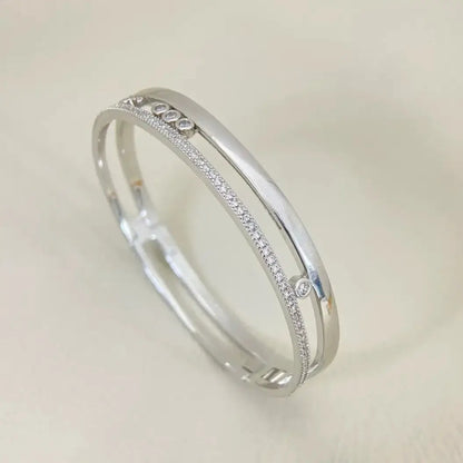 slider cubic zirconia bracelet in 925 sterling silver with moving stones