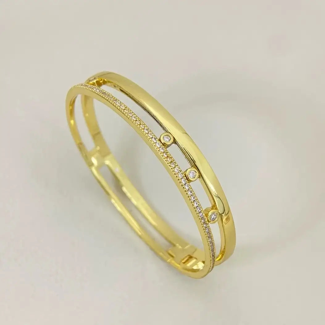 refined gold slider bracelet for women with luminous cubic zirconia