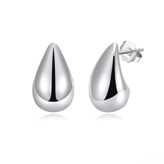 elegantia smooth silver teardrop stud earrings front view