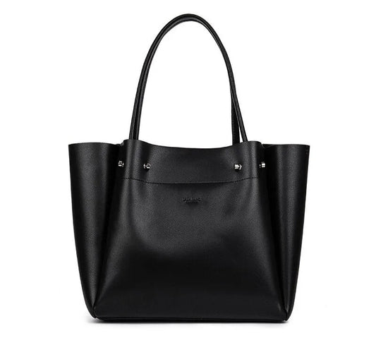 Black soft leather tote backpack for women on white background