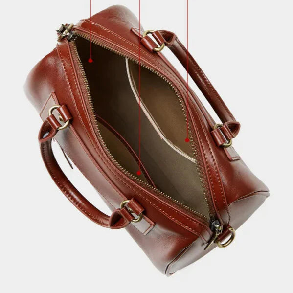 organised interior brown handbag