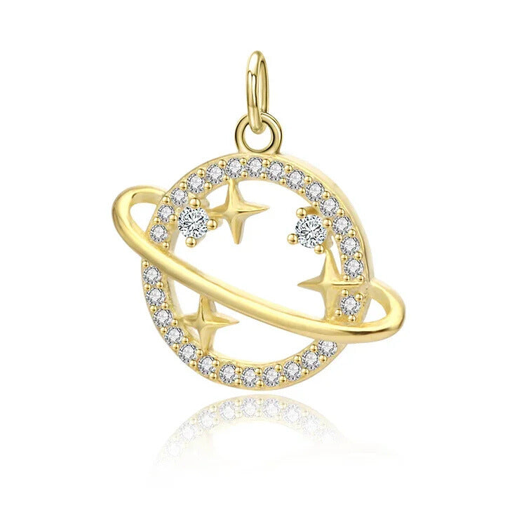 sterling silver star and planet pendant charm with cubic zirconia