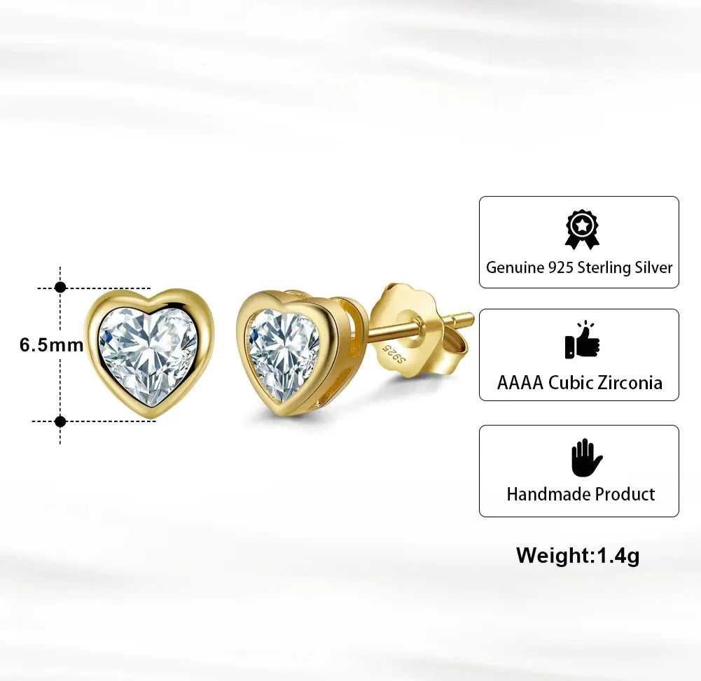 heart shaped 18K gold earrings with zirconia stones
