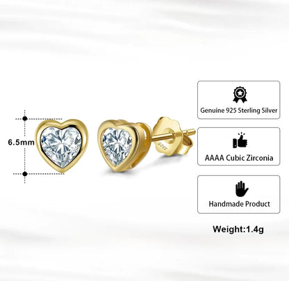 heart shaped 18K gold earrings with zirconia stones