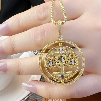 Elegant colourful zircon tree of life necklace pendant