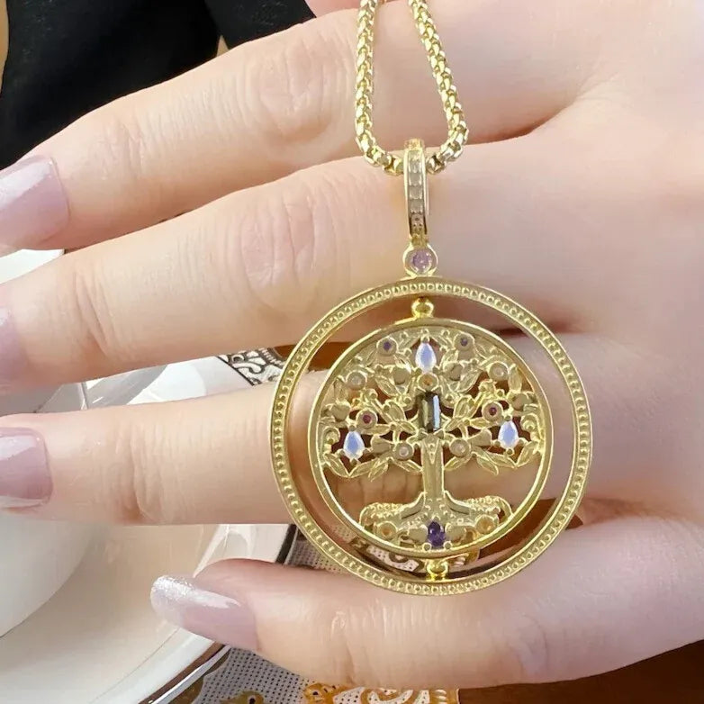 colourful Tree of Life pendant in gold-plated sterling silver