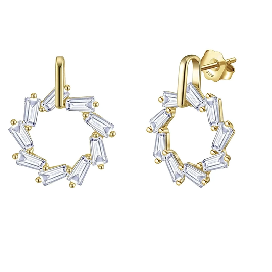 square cz drop earrings sterling silver gold plated elegantia