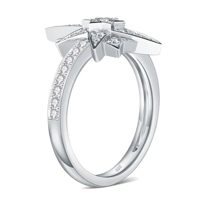 women’s sterling silver moissanite ring angled view