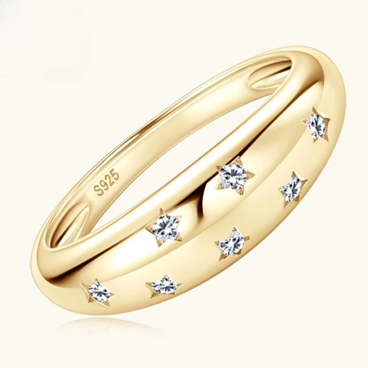 Gold-plated chunky moissanite ring with seven stones
