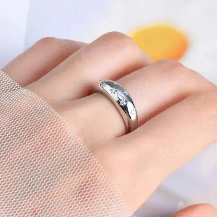 chunky silver statement ring on hand