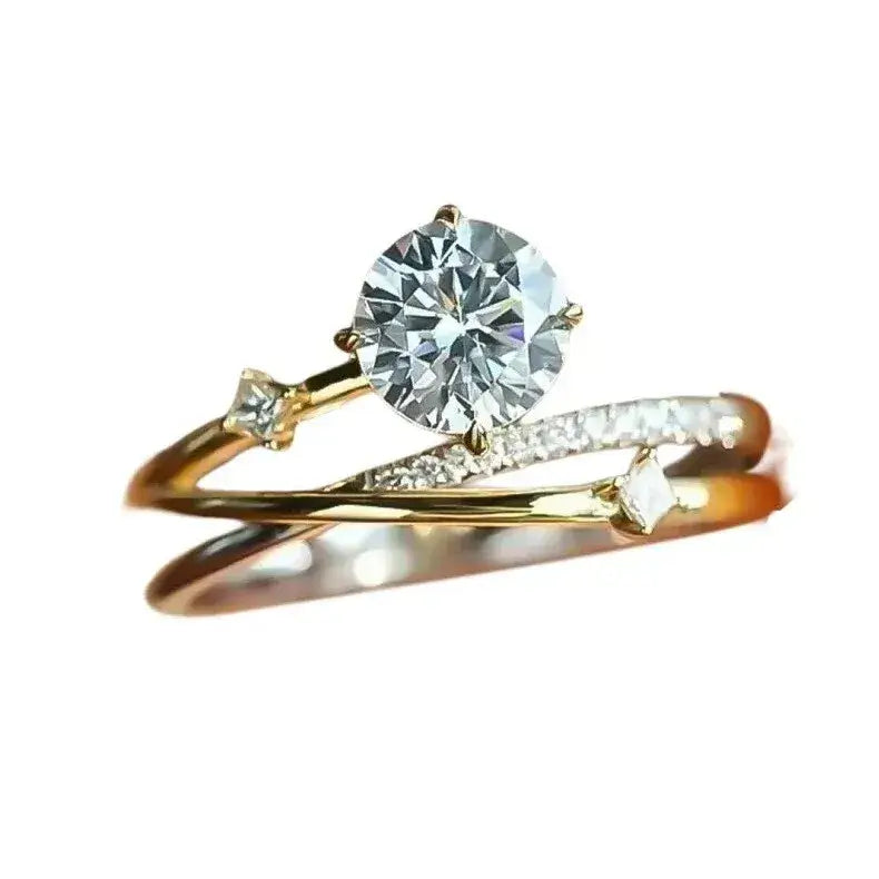 18K gold plated moissanite ring with shooting star design