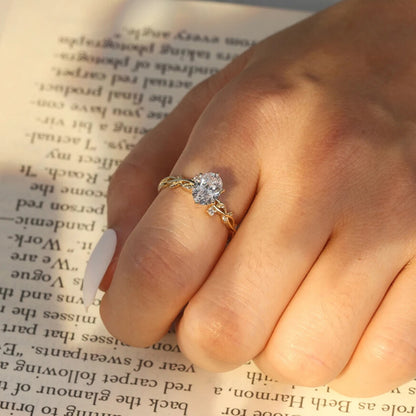 close-up of oval cubic zirconia solitaire prong setting elegantia