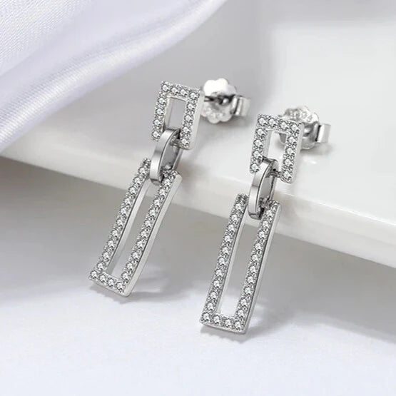 women’s geometric cz drop earrings sterling silver