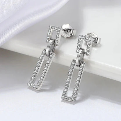 women’s geometric cz drop earrings sterling silver
